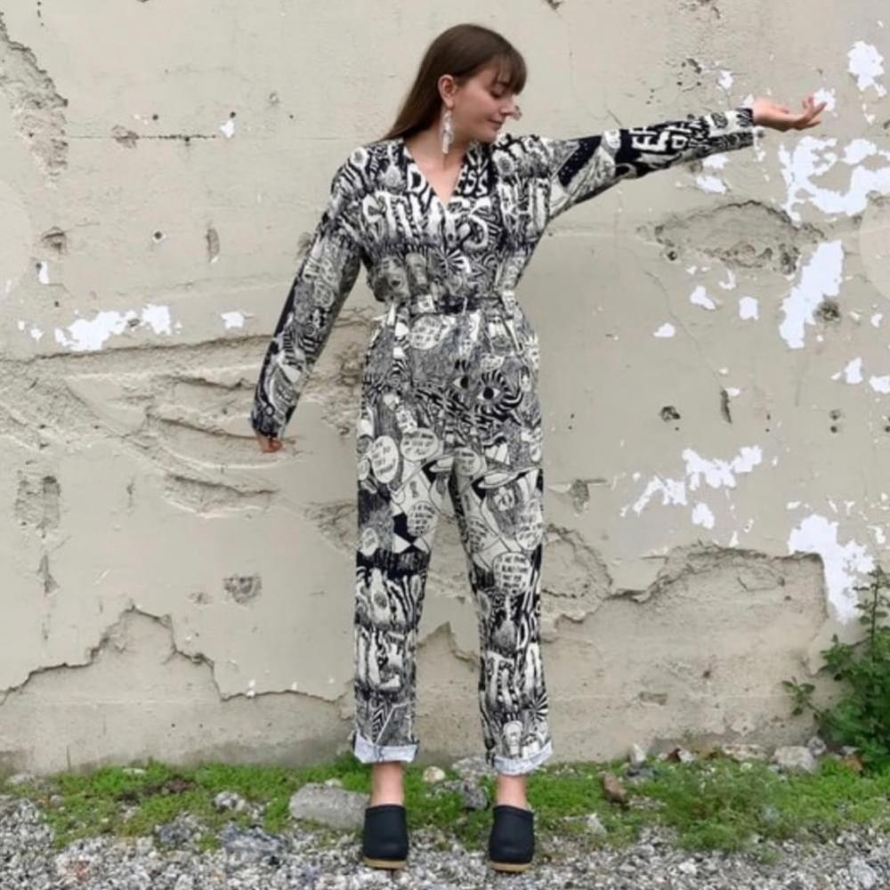 Rachel Comey New York Glitch Black Chatter belted jumpsuit boiler suit Size 10
